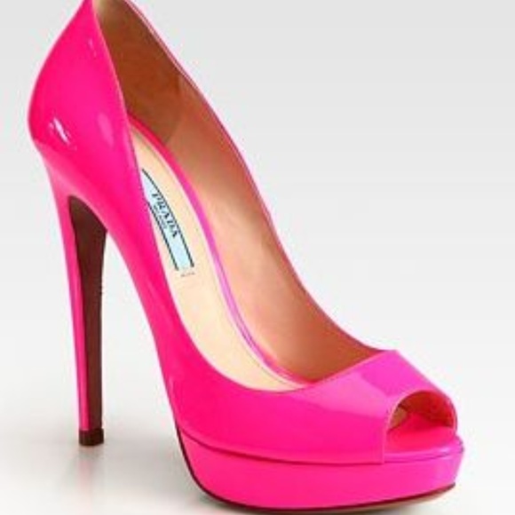 Fluorescent Pink Patent Leather Prada Pumps - Picture 1 of 7